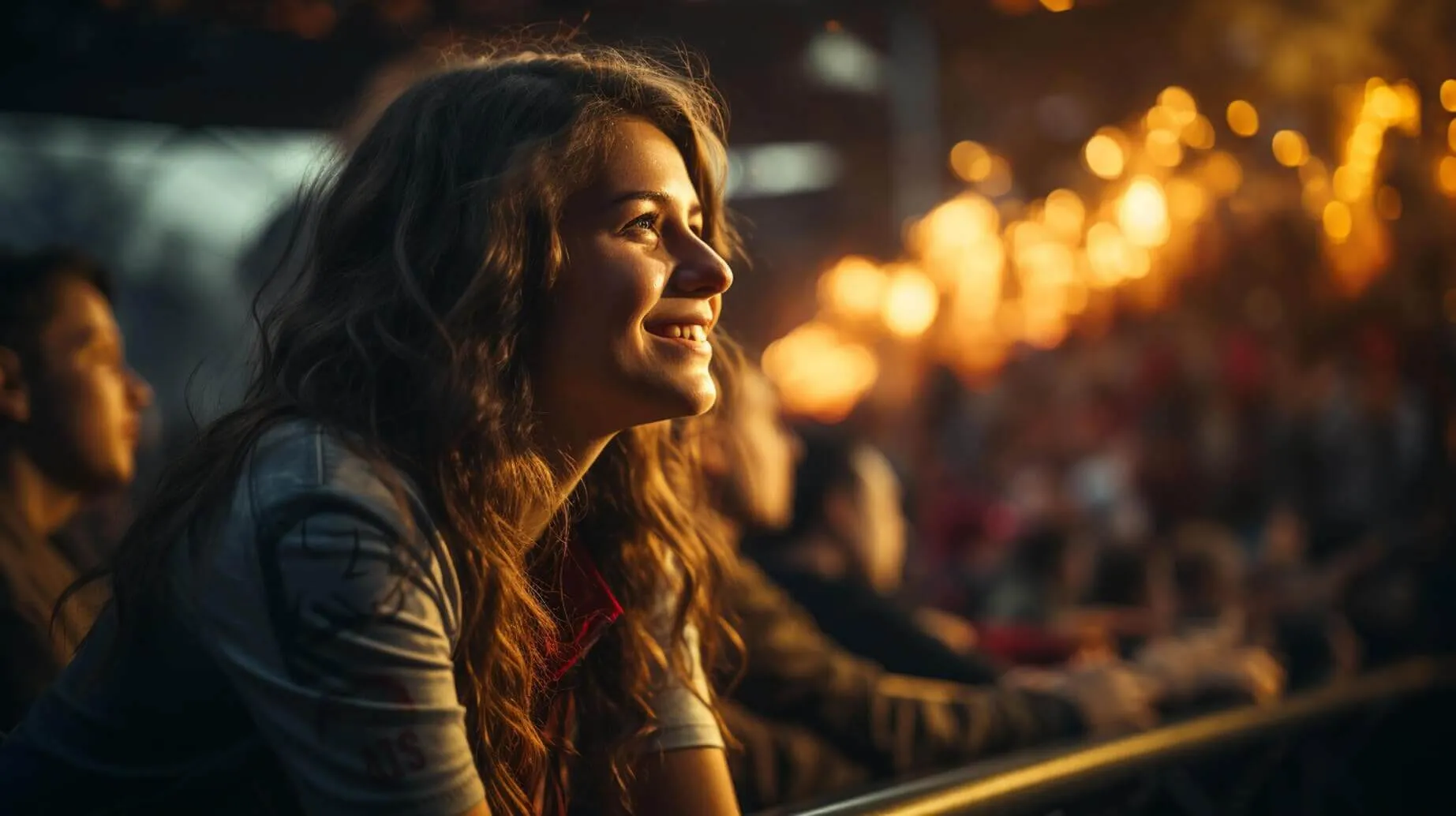 An image of young woman having a dreamy look towards an stage